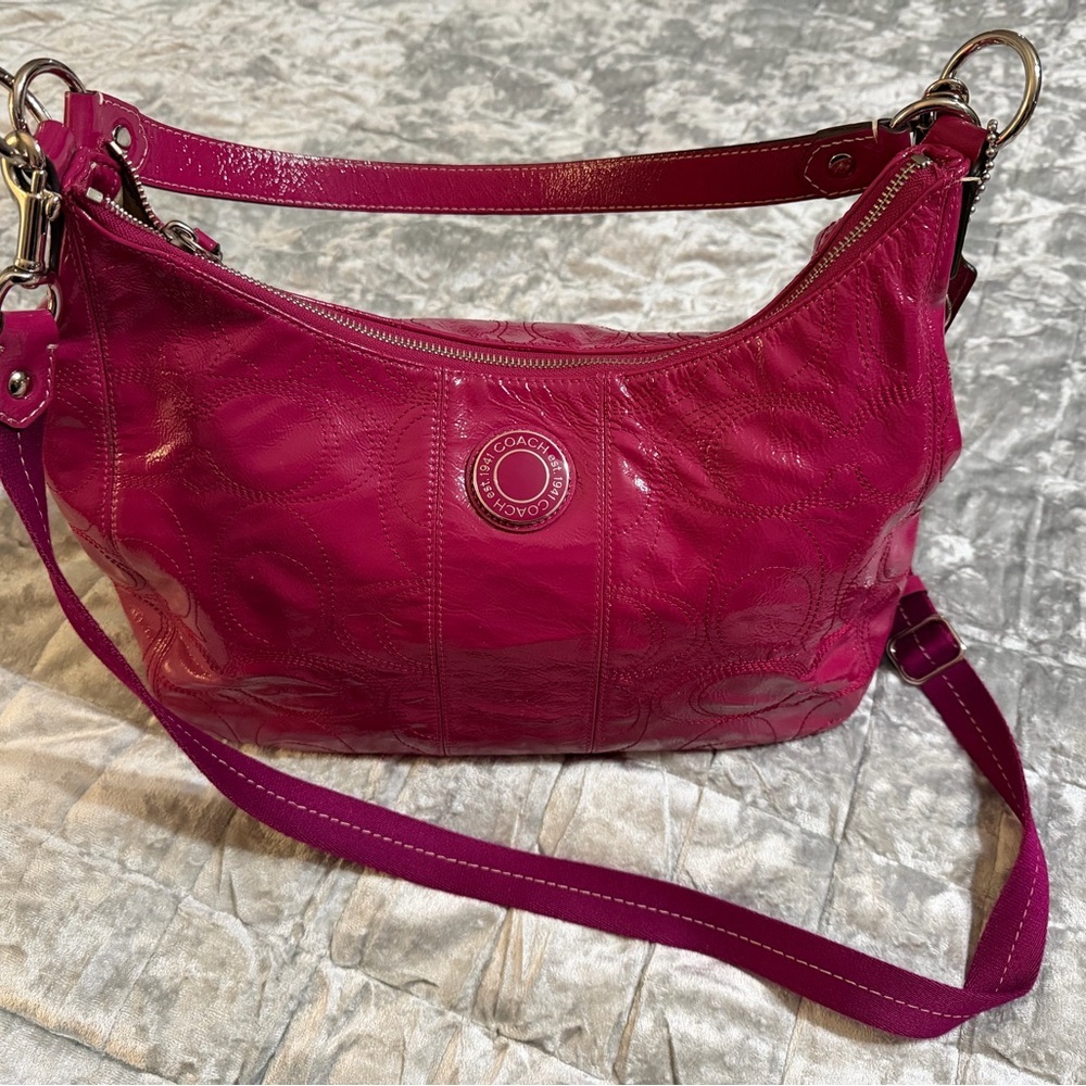 Coach Y2K Signature Patent Leather Convertible Shoulder & Crossbody Bag MINT